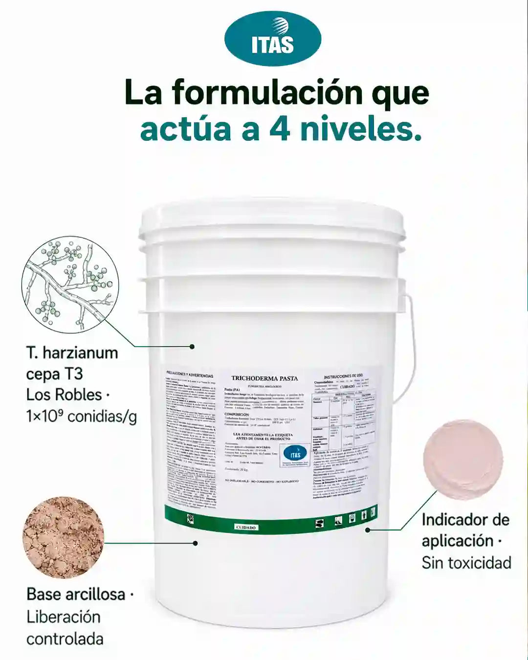Formulación Trichoderma Pasta con base arcillosa — acción en 4 niveles sobre herida de poda
