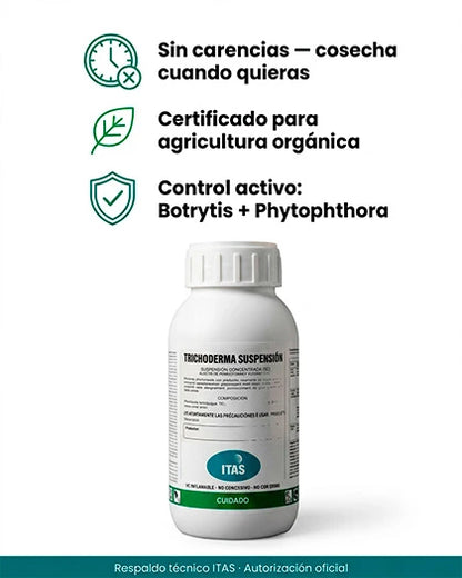 Trichoderma T3 sin carencia · certificado orgánica ECOCERT · fungicida biológico activo SAG Chile