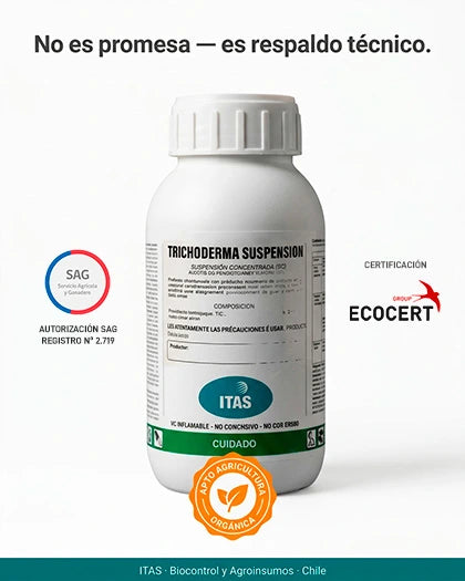 Trichoderma fungicida biológico con respaldo técnico — registro SAG Nº 2.719-O y certificación ECOCERT