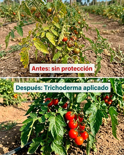 Resultado antes y después Trichoderma T3 — frutos más sanos aplicando biofungicida cepa chilena